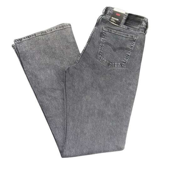 NEW LEVI’S HIGH RISE FLARE GREY BLACK STRETCH DENIM JEANS SZ 33x34 - Picture 5 of 14